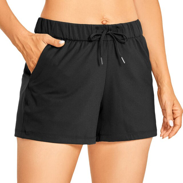 Women's Stretch Lightweight Athletic Shorts Elastic Waist Drawstring Travel Workout Shorts with Pockets - 3.5