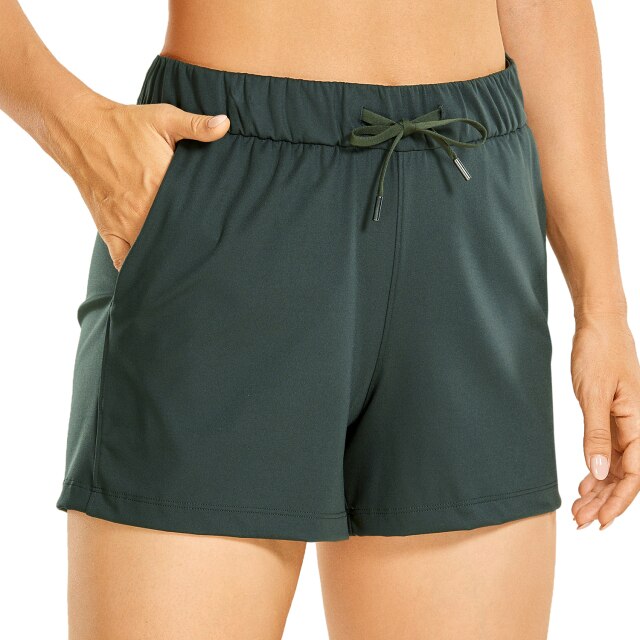 Women's Stretch Lightweight Athletic Shorts Elastic Waist Drawstring Travel Workout Shorts with Pockets - 3.5"