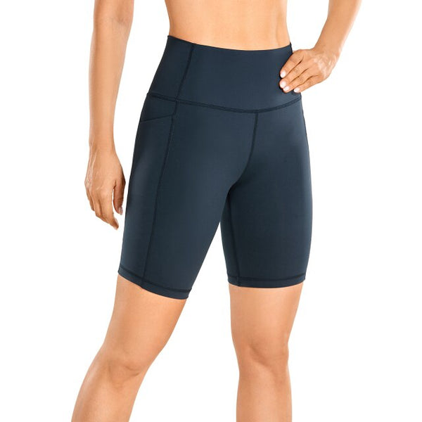 Naked Feeling Biker Shorts with Pockets - 8'' Women's High Waisted Yoga Shorts Fitness Running Shorts