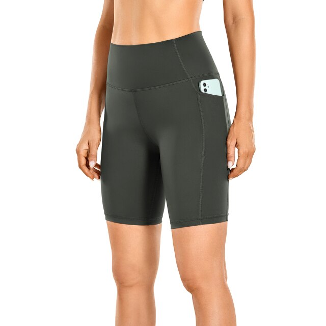 Naked Feeling Biker Shorts with Pockets - 8'' Women's High Waisted Yoga Shorts Fitness Running Shorts