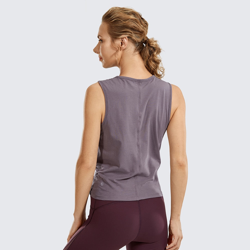 Women's Pima Cotton High Neck Sleeveless Yoga Crop Tops Workout Tank Casual Athletic Clothes