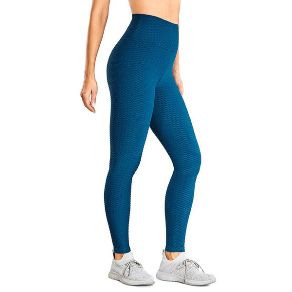 Women's High Waisted Compression Running Yoga Pants Textured Butt Lift Workout Leggings with Pocket -25 inches