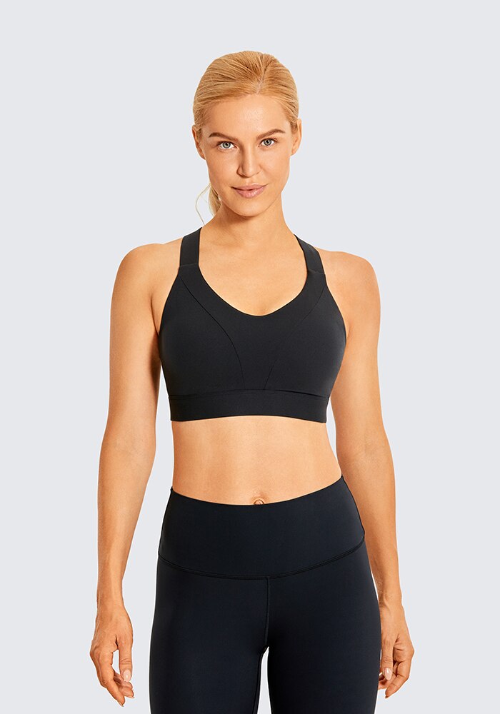 Women's Strappy Sports Bra Criss Cross Back Medium Imapct Wirefree Padded Yoga Bra