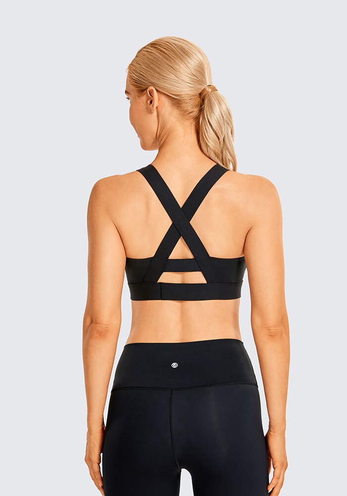 Women's Strappy Sports Bra Criss Cross Back Medium Imapct Wirefree Padded Yoga Bra
