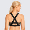 Women's Strappy Sports Bra Criss Cross Back Medium Imapct Wirefree Padded Yoga Bra