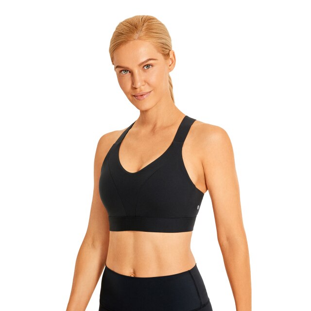 Women's Strappy Sports Bra Criss Cross Back Medium Imapct Wirefree Padded Yoga Bra