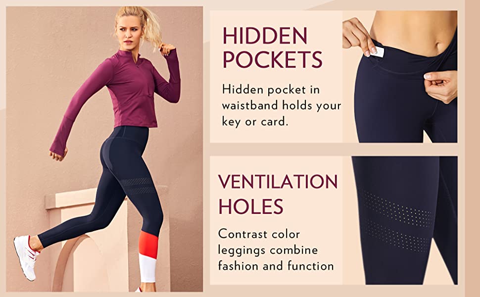 Women's Seamless High Waisted Leggings Naked Feeling Ventilation Holes Workout Pants with Pocket - 25 Inches