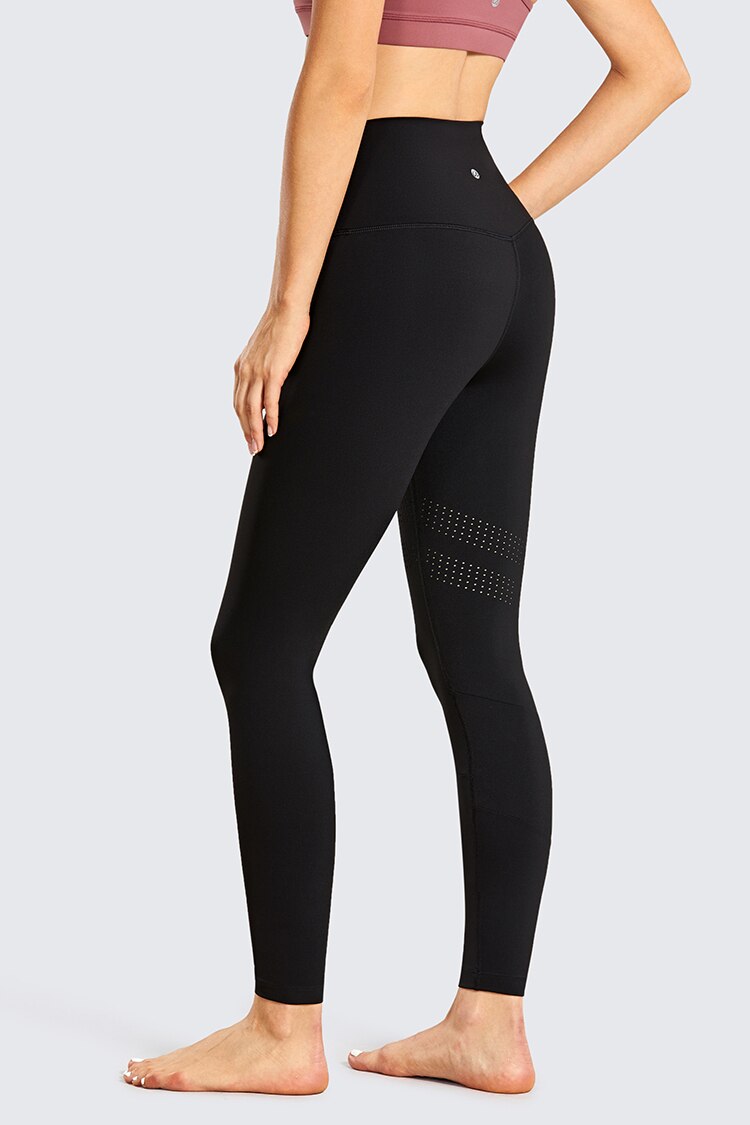 Women's Seamless High Waisted Leggings Naked Feeling Ventilation Holes Workout Pants with Pocket - 25 Inches