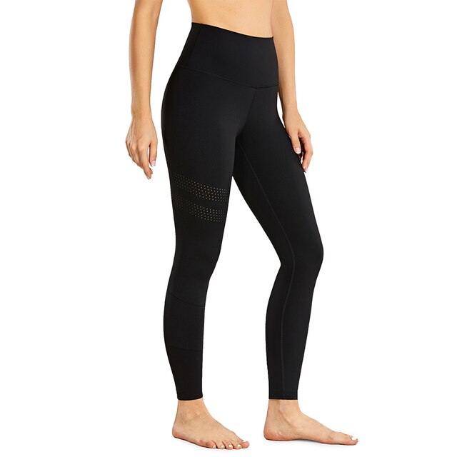 Women's Seamless High Waisted Leggings Naked Feeling Ventilation Holes Workout Pants with Pocket - 25 Inches