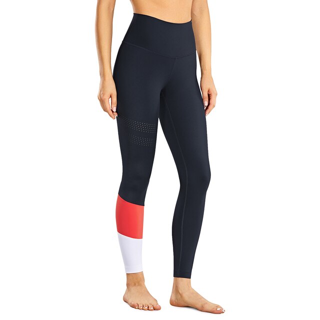 Women's Seamless High Waisted Leggings Naked Feeling Ventilation Holes Workout Pants with Pocket - 25 Inches