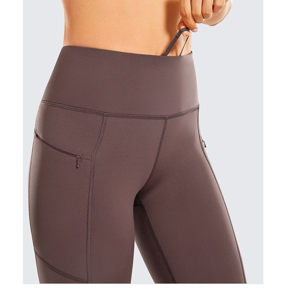 Women's Naked Feeling High Waisted Yoga Pants Gym Tights Soft Workout Leggings with Zip Pockets- 28 Inches