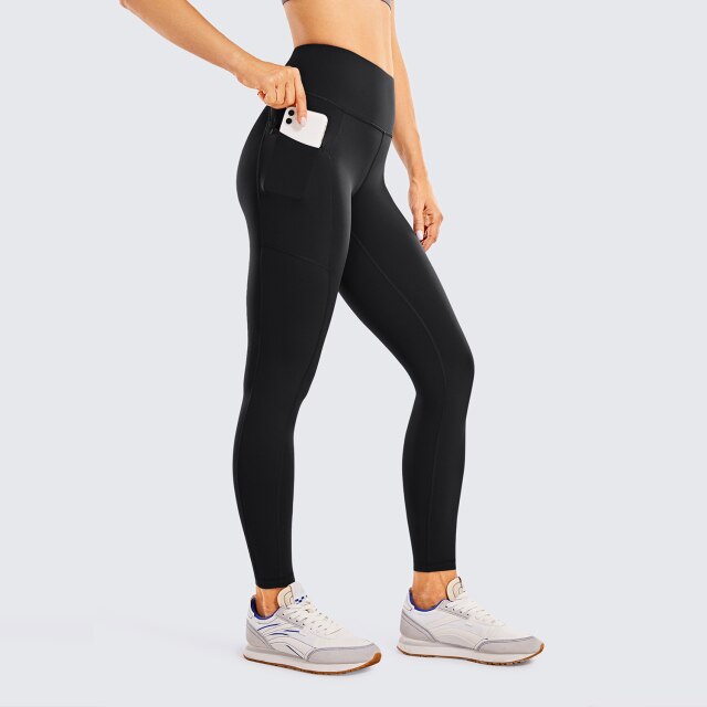 Women's Naked Feeling High Waisted Yoga Pants Gym Tights Soft Workout Leggings with Zip Pockets- 28 Inches