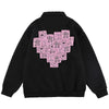 Track Jacket Men Heart-shaped Sticky Note Coat Turn-down Casual Fashion College Style Hipster Outwear Couple Streetwear