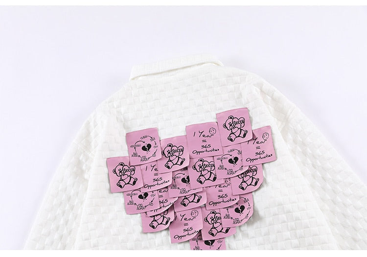 Track Jacket Men Heart-shaped Sticky Note Coat Turn-down Casual Fashion College Style Hipster Outwear Couple Streetwear