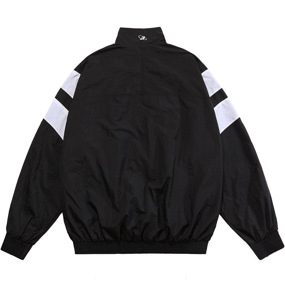 Jacket Men Letter Embroidery Color Block Patchwork Windbreaker Coat Oversized Zipper Harajuku Sport High Street Outwear