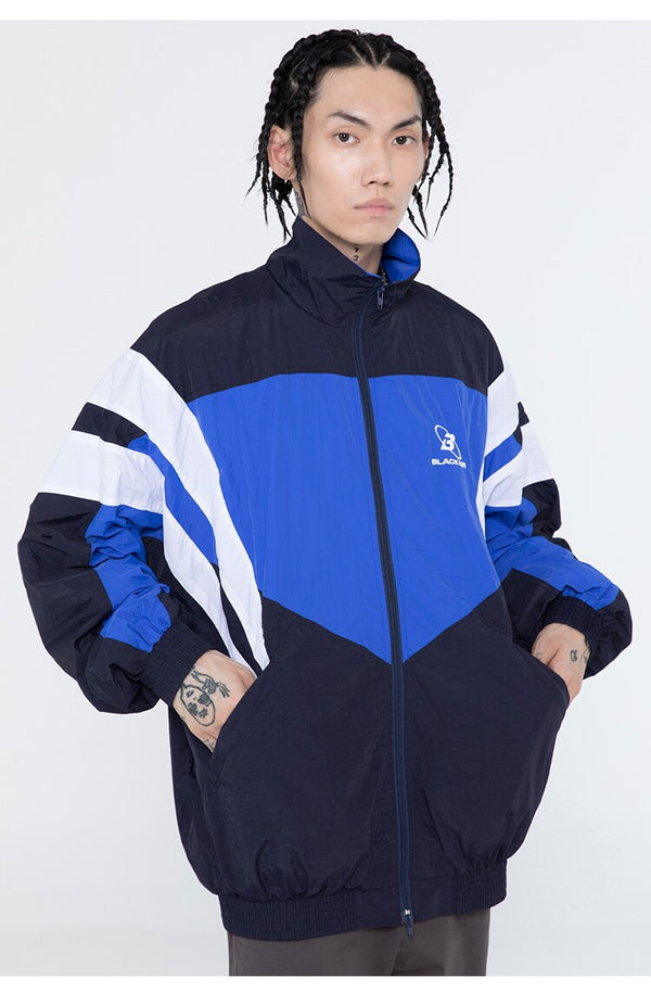 Jacket Men Letter Embroidery Color Block Patchwork Windbreaker Coat Oversized Zipper Harajuku Sport High Street Outwear