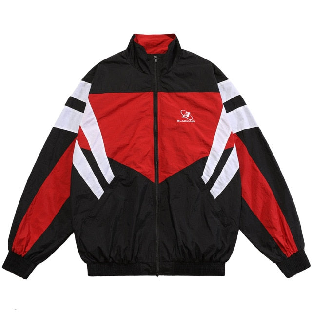 Jacket Men Letter Embroidery Color Block Patchwork Windbreaker Coat Oversized Zipper Harajuku Sport High Street Outwear