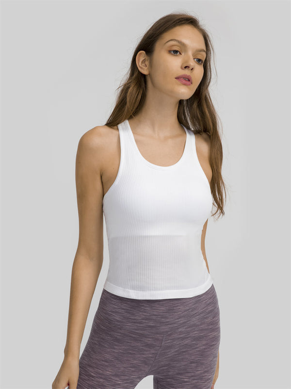 Women Seamless Top with Shelf Built in Bra Full length Racerback Tank Top for Workout Fitness Running