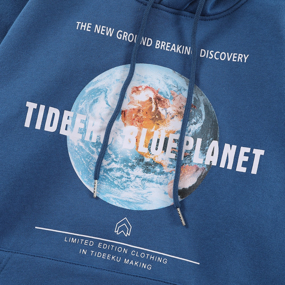 Hoodie Men Blue Planet Letter Big Pocket Pullover Fleece Warm Cozy Sweatshirt College Style All-match Streetwear Couple