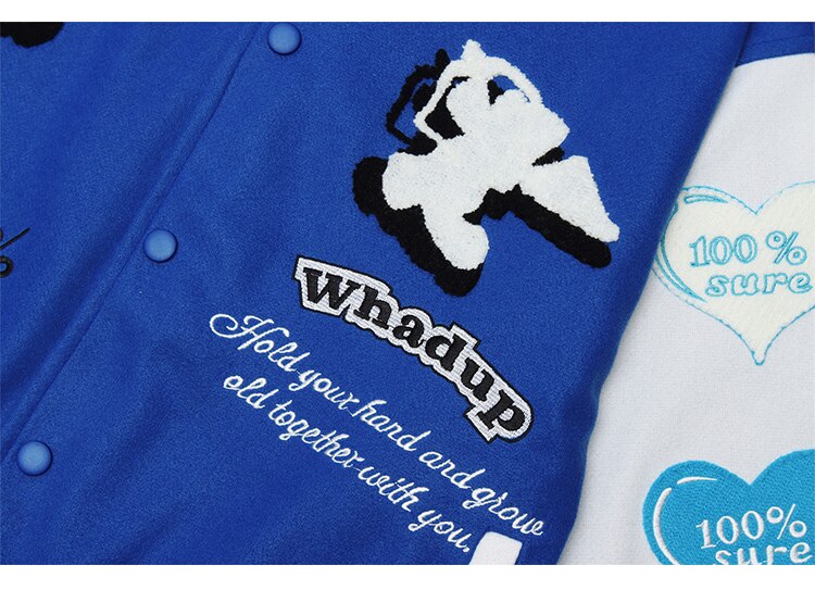 Jacket Men Heart-shaped Patches Letter Embroidery Patchwork Color Sleeve Coat Harajuku College Style Varsity Streetwear