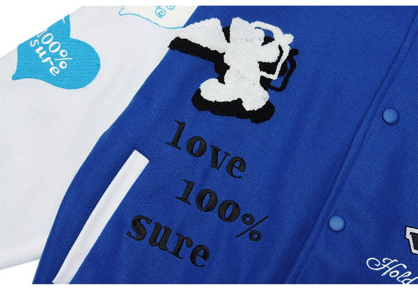Jacket Men Heart-shaped Patches Letter Embroidery Patchwork Color Sleeve Coat Harajuku College Style Varsity Streetwear