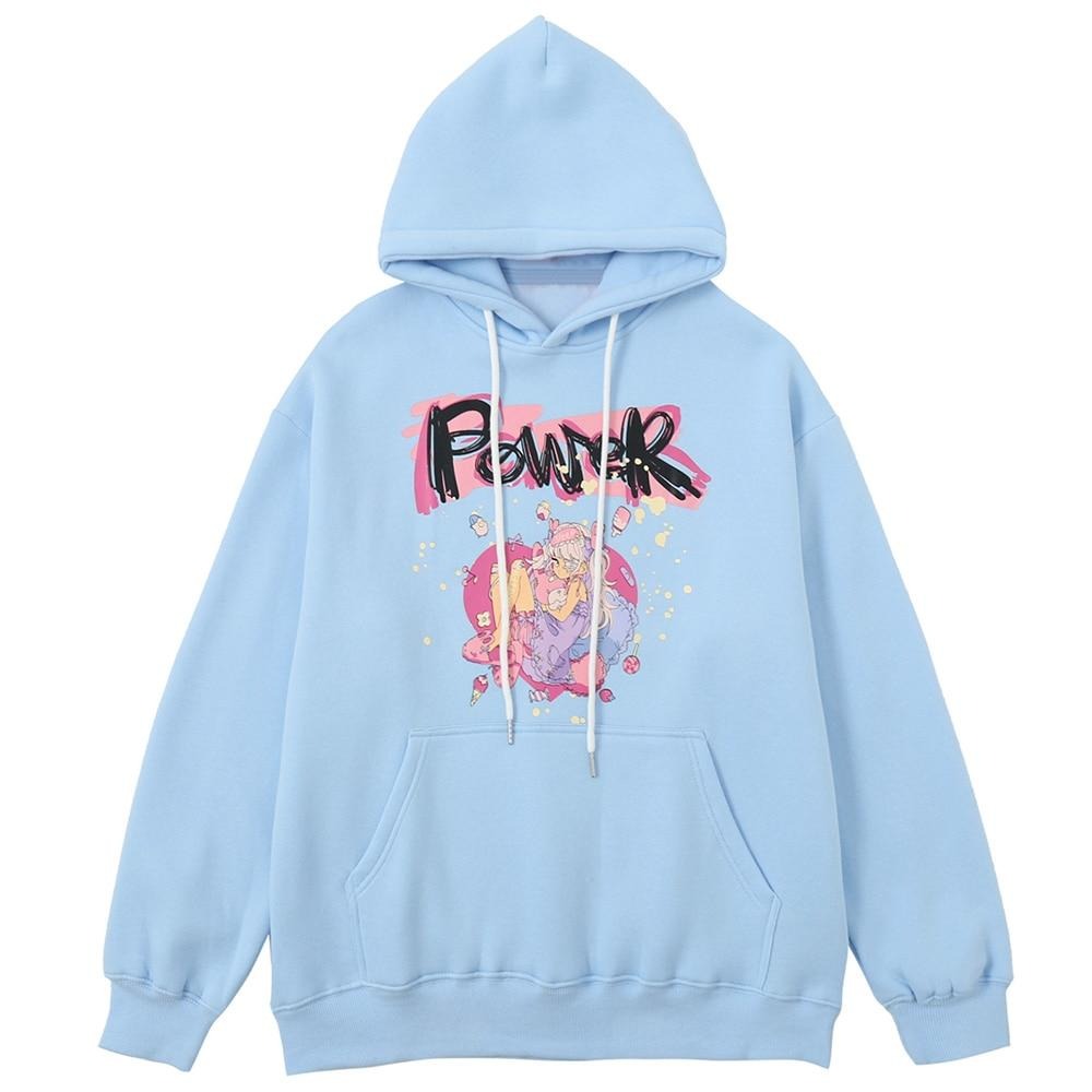 Hoodies Men Cartoon Comics Girl Letter Graffiti Fleece Pullovers College Style Casual Loose Cozy Tops Streetwear Couple