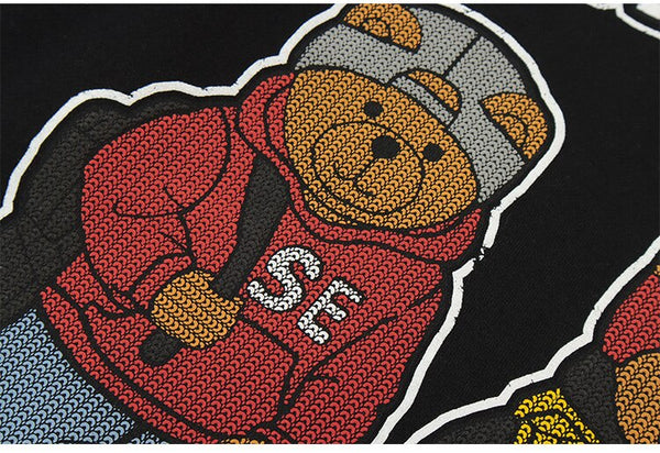 Hoodie Men Cartoon Fashion Bear Print Hooded Sweatshirts Couple Casual Cozy High Street Loose Hip Hop Streetwear Autumn