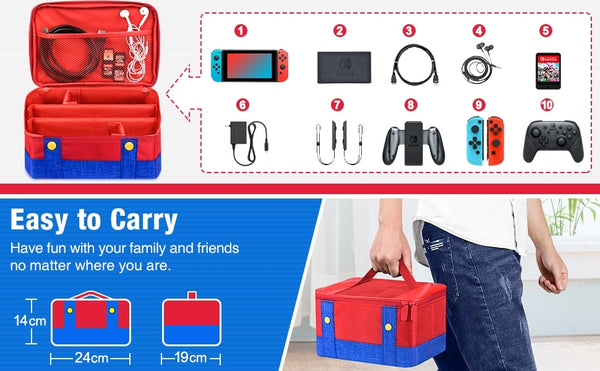 Large Carrying Case for Nintendo Switch Console Travel Storage Bag Case with Comfort Handle For Switch Joycon Game Accessories
