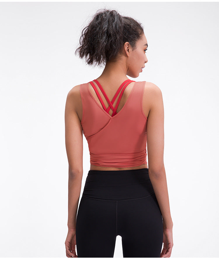 JUST A TIE Lightweight Dance Gym Tank Tops Women V-neck Workout Ballet Vest Crop Tops Soft Nylon Yoga Sleeveless Shirts