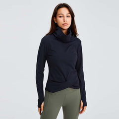 Naked Feel Turtle Neck Yoga Long Sleeve Shirts Women Plain Sport Fitness Long Sleeve Top Pullover with Thumb Hole