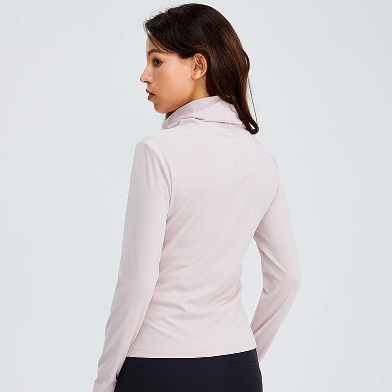 Naked Feel Turtle Neck Yoga Long Sleeve Shirts Women Plain Sport Fitness Long Sleeve Top Pullover with Thumb Hole