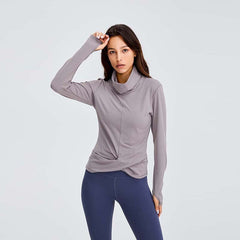 Naked Feel Turtle Neck Yoga Long Sleeve Shirts Women Plain Sport Fitness Long Sleeve Top Pullover with Thumb Hole