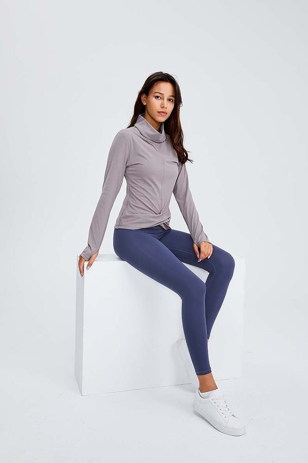 Naked Feel Turtle Neck Yoga Long Sleeve Shirts Women Plain Sport Fitness Long Sleeve Top Pullover with Thumb Hole