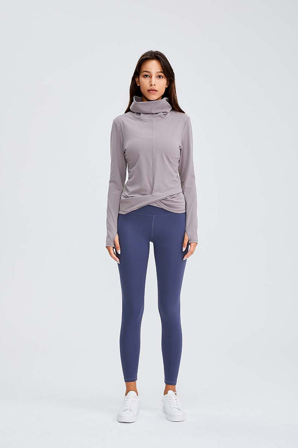 Naked Feel Turtle Neck Yoga Long Sleeve Shirts Women Plain Sport Fitness Long Sleeve Top Pullover with Thumb Hole