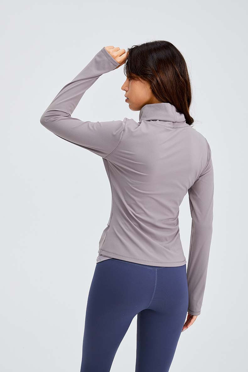 Naked Feel Turtle Neck Yoga Long Sleeve Shirts Women Plain Sport Fitness Long Sleeve Top Pullover with Thumb Hole