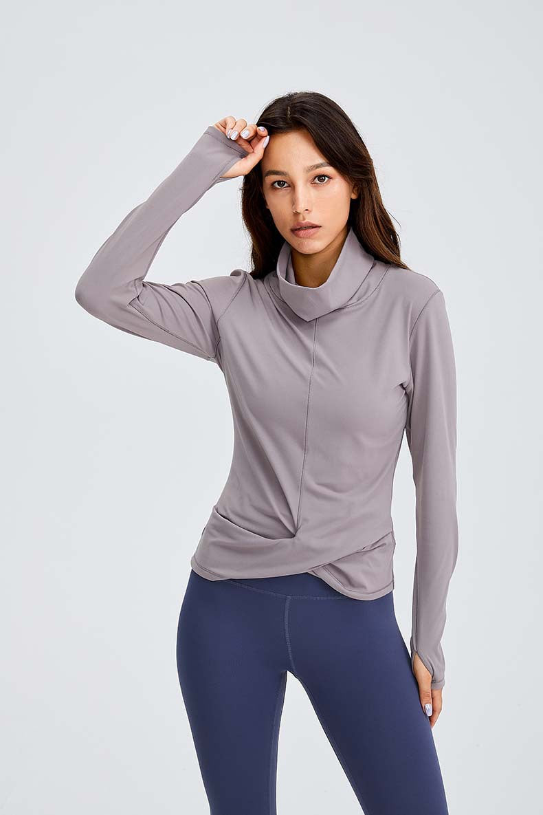 Naked Feel Turtle Neck Yoga Long Sleeve Shirts Women Plain Sport Fitness Long Sleeve Top Pullover with Thumb Hole