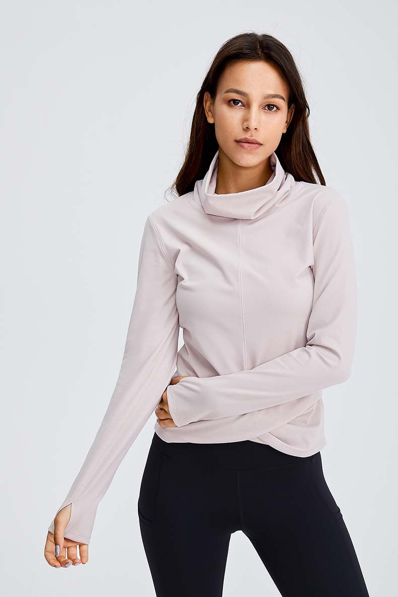 Naked Feel Turtle Neck Yoga Long Sleeve Shirts Women Plain Sport Fitness Long Sleeve Top Pullover with Thumb Hole