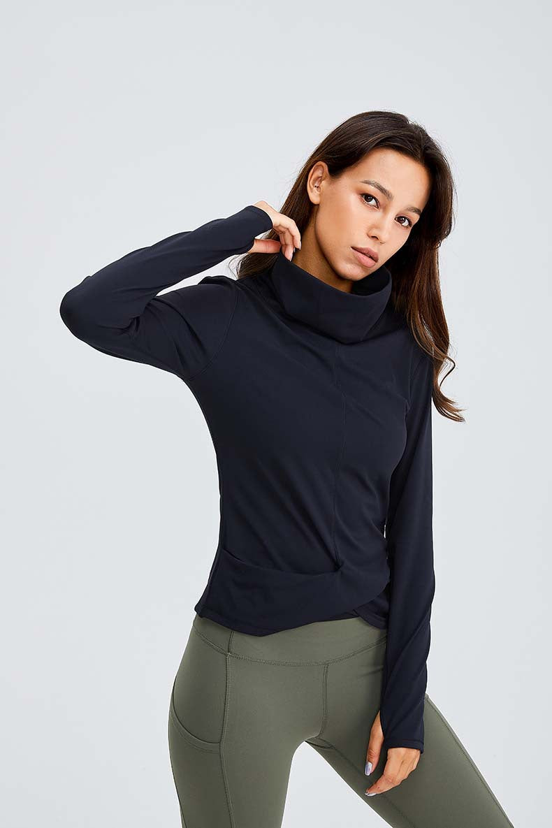 Naked Feel Turtle Neck Yoga Long Sleeve Shirts Women Plain Sport Fitness Long Sleeve Top Pullover with Thumb Hole