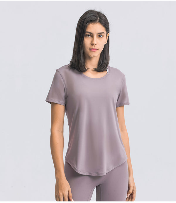 Ultralight Naked-feel Workout Yoga Fitness T-shirt Top Women Hip-length Plain Running Gym Sport Short Sleeve Shirts