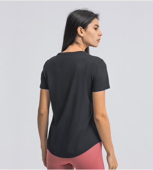 Ultralight Naked-feel Workout Yoga Fitness T-shirt Top Women Hip-length Plain Running Gym Sport Short Sleeve Shirts