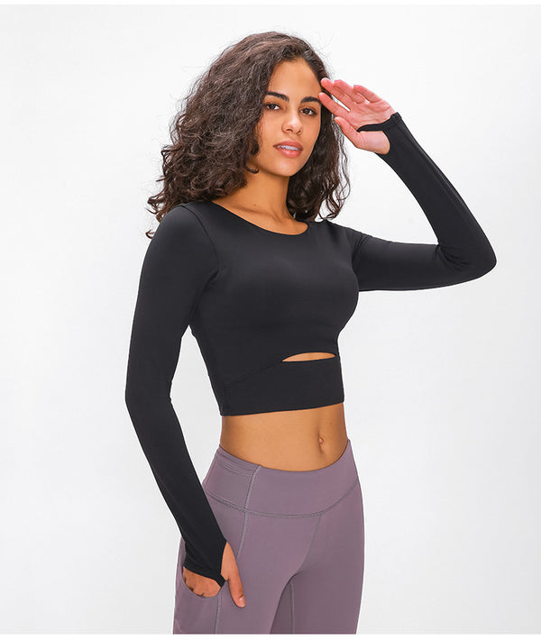 ARDOR Padded Gym Sport Long Sleeved Shirts Women Thicken Nylon Yoga Fitness Crop Shirts Long Sleeve with Thumb Holes