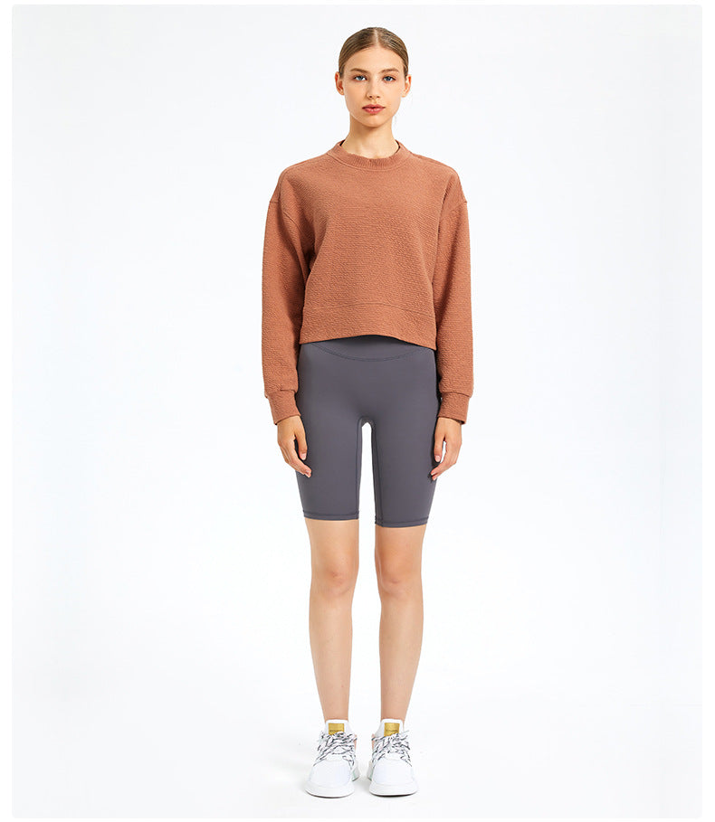 Cozy Exercise Cropped Pullover Long Sleeve Top Women Skin Friendly Leisure Gym Fitness Sport Sweatshirts XS-XL