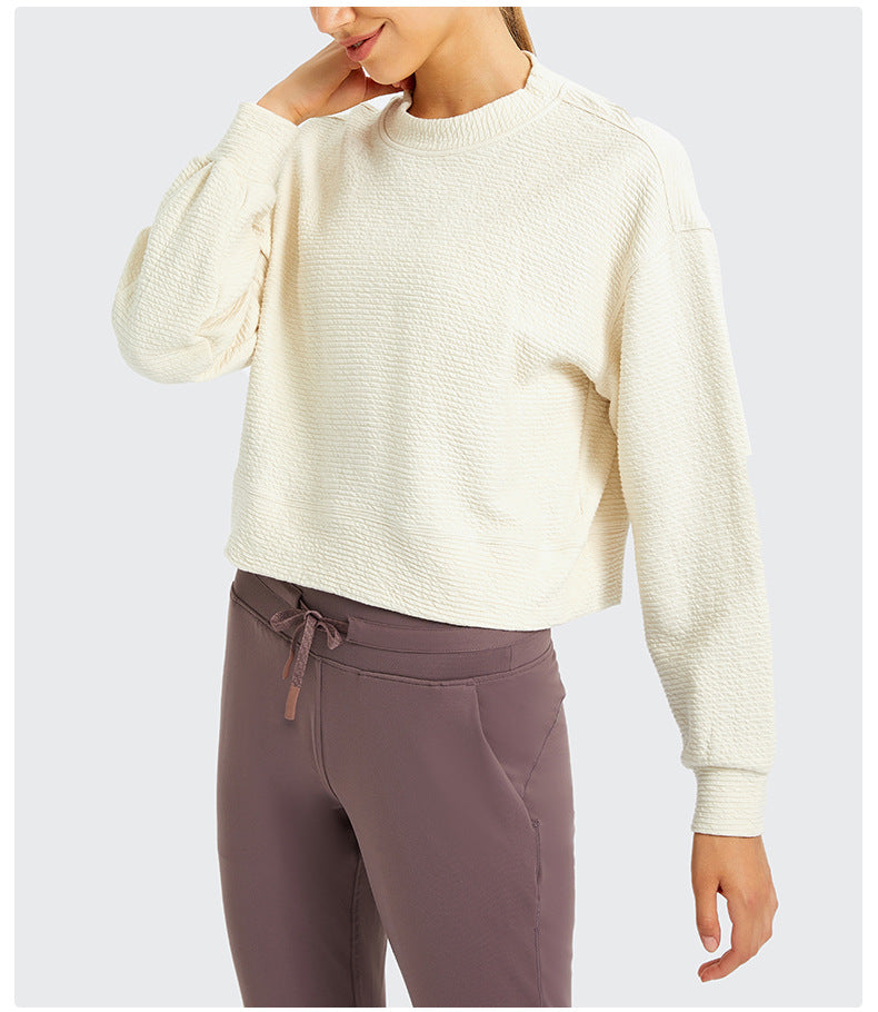 Cozy Exercise Cropped Pullover Long Sleeve Top Women Skin Friendly Leisure Gym Fitness Sport Sweatshirts XS-XL