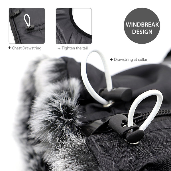 Winter Pet Clothes Reflective Dog Jacket Coat With Harness Rope Warm Fur High Collar Dogs Vest Waterproof Large Dogs Clothing