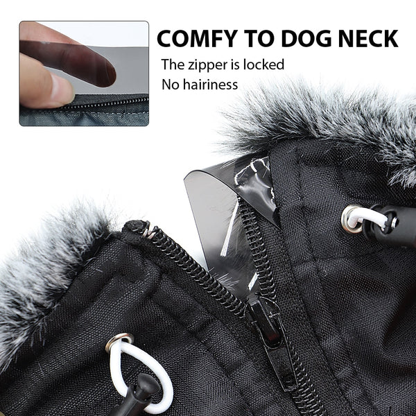 Winter Pet Clothes Reflective Dog Jacket Coat With Harness Rope Warm Fur High Collar Dogs Vest Waterproof Large Dogs Clothing
