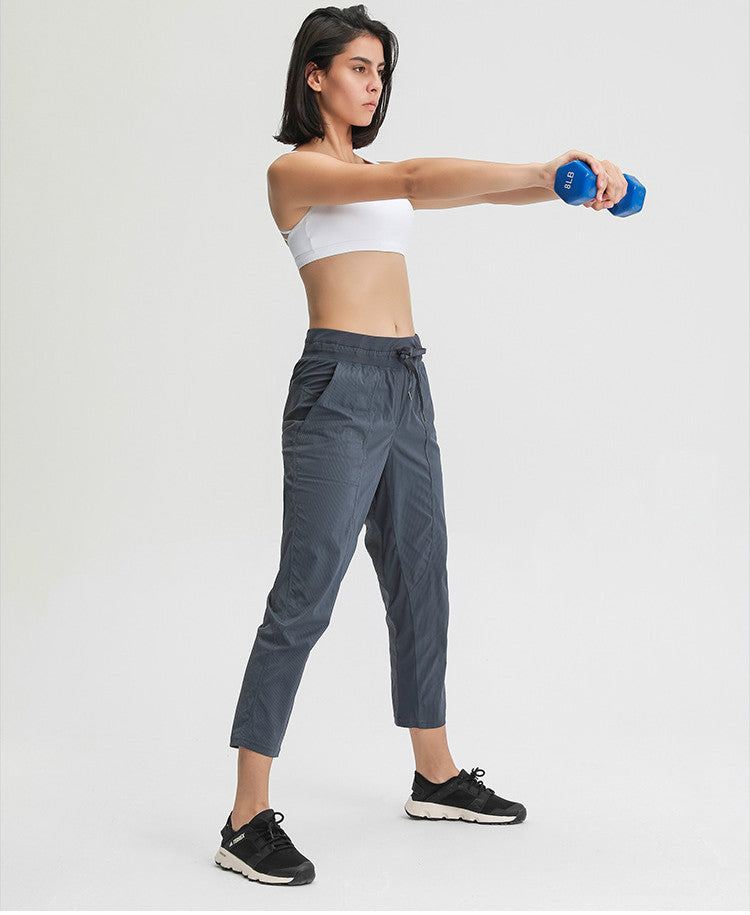 STRIPE Mid Waist Drawstring Sport Gym Joggers Women Loose Fit Fitness Workout Joggers with Pocket Leisure Sweatpants