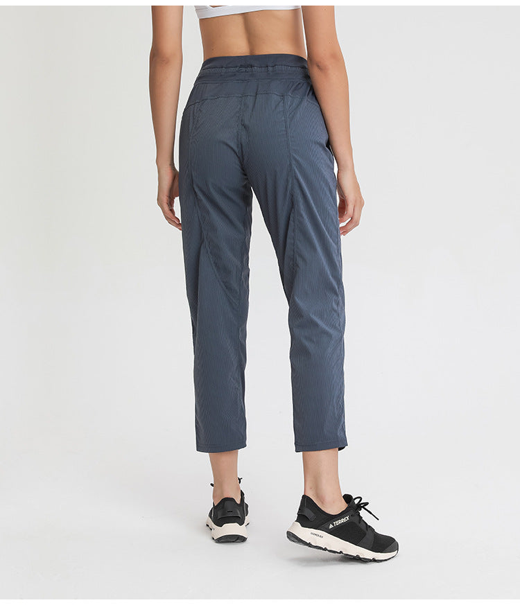 STRIPE Mid Waist Drawstring Sport Gym Joggers Women Loose Fit Fitness Workout Joggers with Pocket Leisure Sweatpants