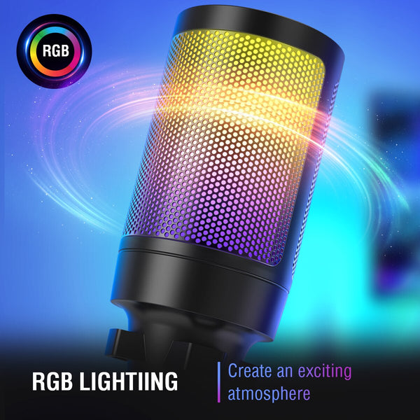 USB Condenser Gaming Microphone, for PC PS4 PS5 MAC with Pop Filter Shock Mount&Gain Control for Podcasts,Twitch,YouTube