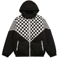 Winter Jacket Men Plaid Print Zipper Pockets Hooded Padded Coat Couple High Street Casual All-match Warm Parkas Outwear