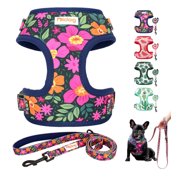 Flower Print Dog Harness With Leash Mesh Nylon Dogs Cat Vest Harness Pet Walking Lead Rope For Small Medium Dogs Cats Chihuahua